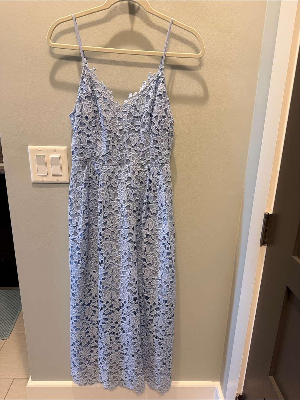 Light Blue Lace Maxi Dress with Spaghetti Straps - ASTR